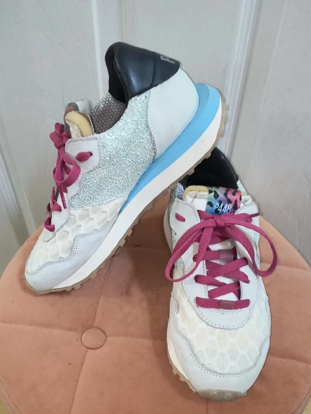 P448 Cancun Sneaker In Glitter/Pearl Size 38 - Picture 3 of 9